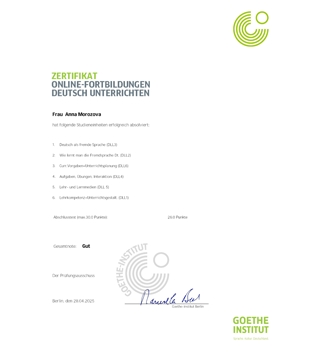 Сертификат ZERTIFIKAT Goethe-Institut